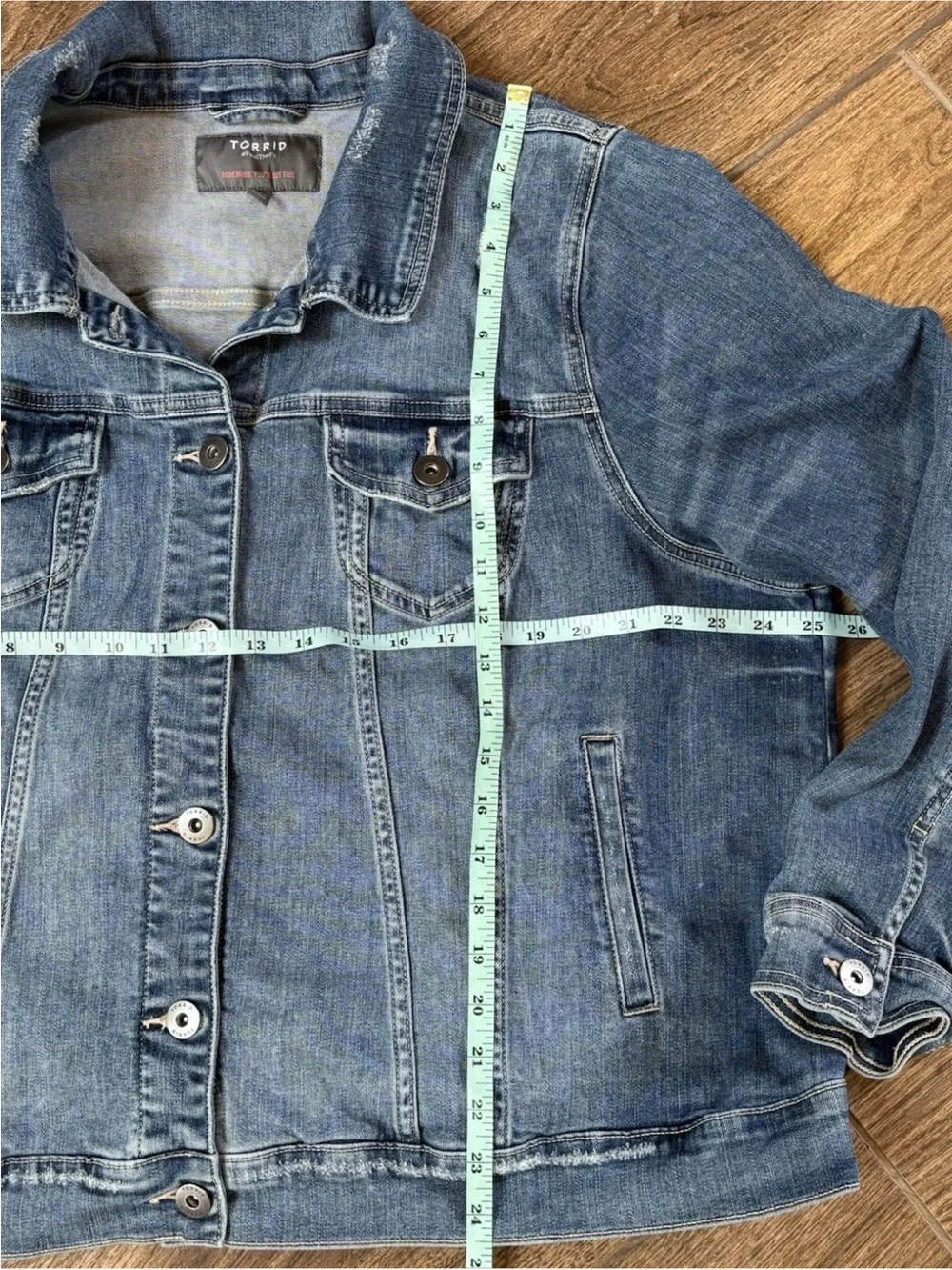 Torrid Size 3 Blue Distressed Stretch Denim Jacket